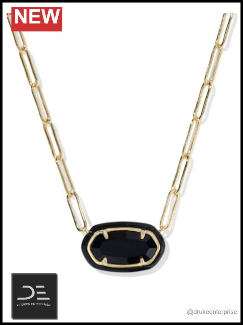 Kendra Scott Elisa Enamel Frame Paperclip Necklace Gold Plated Brass